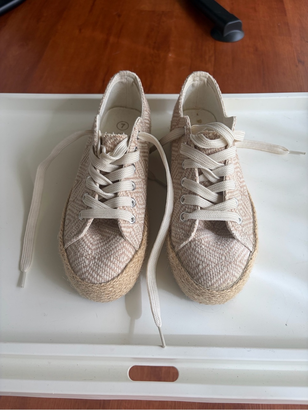 Neutral Woven Platform Lace-Up Sneakers